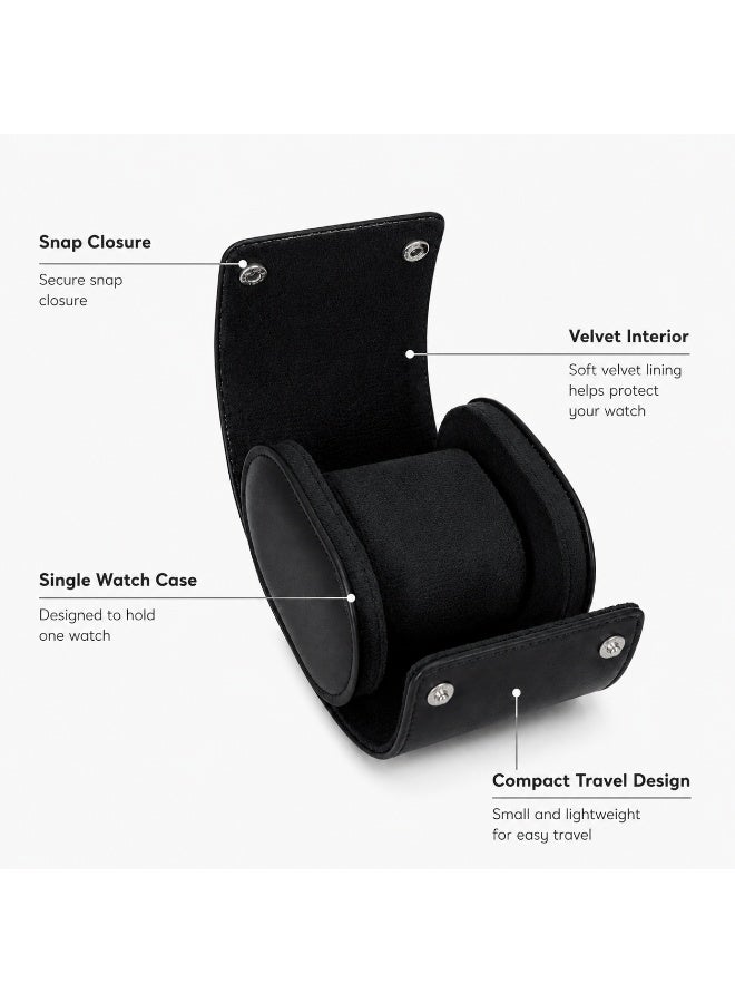 Single Watch Travel Case, Black Stitched Watch Storage Case with Padded Interior, Folding Flaps and Metal Snap Closure, 1 Piece - Image 4