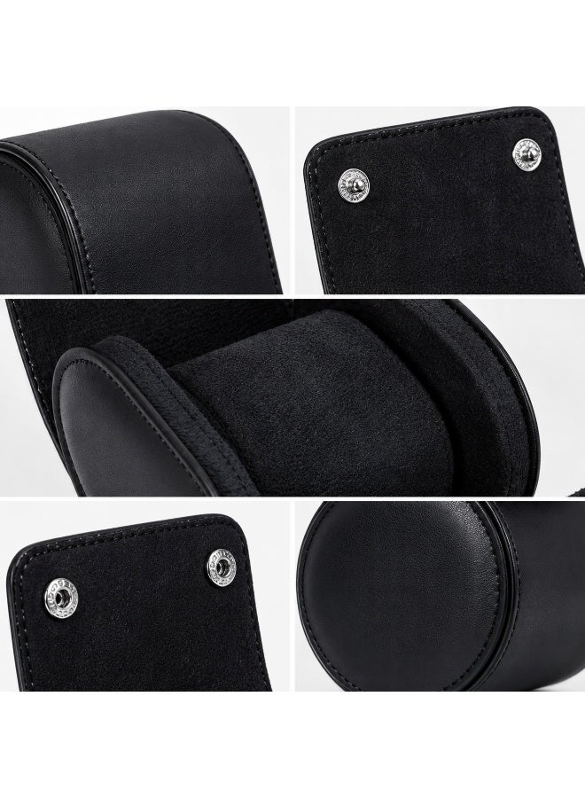 Single Watch Travel Case, Black Stitched Watch Storage Case with Padded Interior, Folding Flaps and Metal Snap Closure, 1 Piece - Image 3