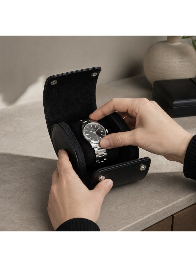 Single Watch Travel Case, Black Stitched Watch Storage Case with Padded Interior, Folding Flaps and Metal Snap Closure, 1 Piece - Image 5