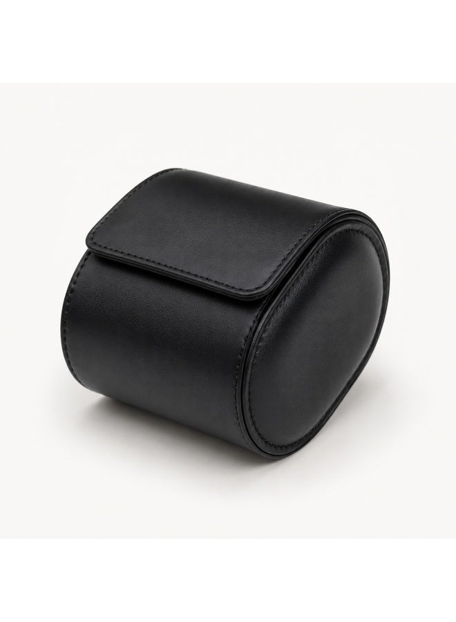 Single Watch Travel Case, Black Stitched Watch Storage Case with Padded Interior, Folding Flaps and Metal Snap Closure, 1 Piece - Image 2