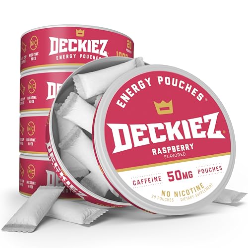 Deckiez Energy Pouches, 5 Cans (100 Servings), Sugar Free Caffeine Supplement, Coffee Pouches & Energy Drink Alternative, 50mg Caffeine Pouches, Raspberry Flavor - Image 1