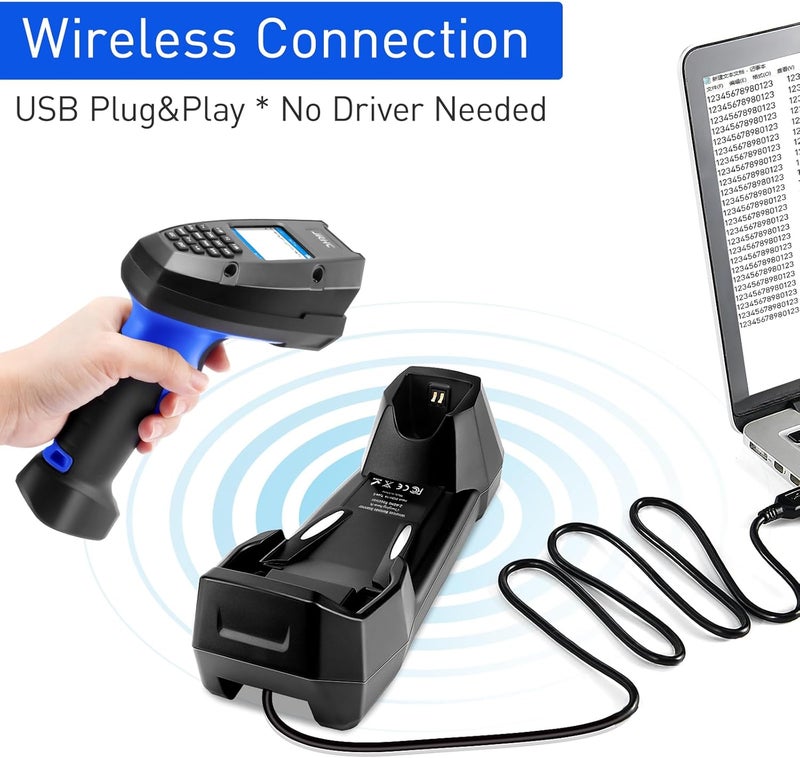 JRHC 1D 2D Barcode Scanner, Wireless Inventory Scanner & PDA Data Collector Data Terminal PDT Inventory Device with Long Transmission Distance 2.4G Wireless Bar Code Reader with 2" LCD Screen - Image 3