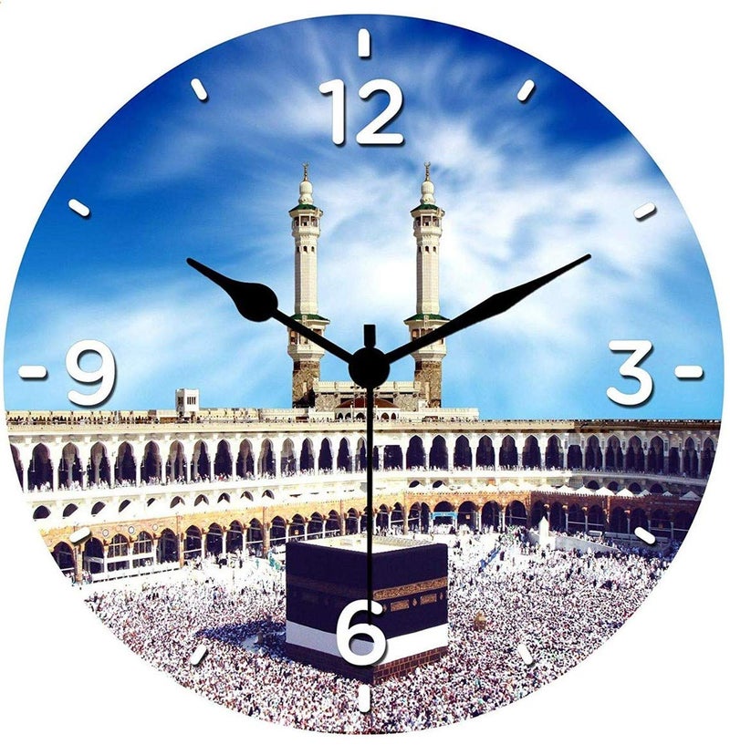 KARTIK Mecca Kaaba Sharif Printed Wall Clock for Home Decor, Round Frameless Design for Living Room, Bedroom, Office, Islamic Religious Wall Art Timepiece for Gifting, 11 Inch Diameter Without Glass - Image 1