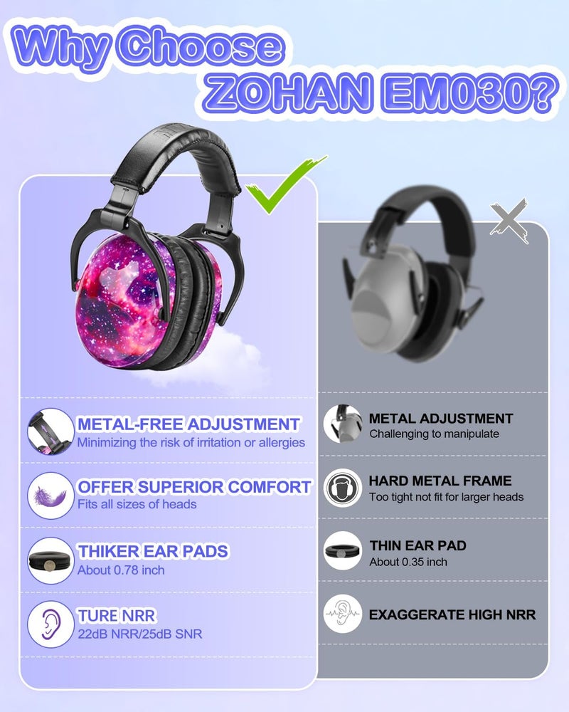 Zohan Kids Ear Protection 2 Pack, Hearing Protection Safety Ear Muffs for Children Have Sensory Issues, Adjustable Noise Reduction Earmuffs for Concerts, Fireworks(Nebula&Rap) - Image 3