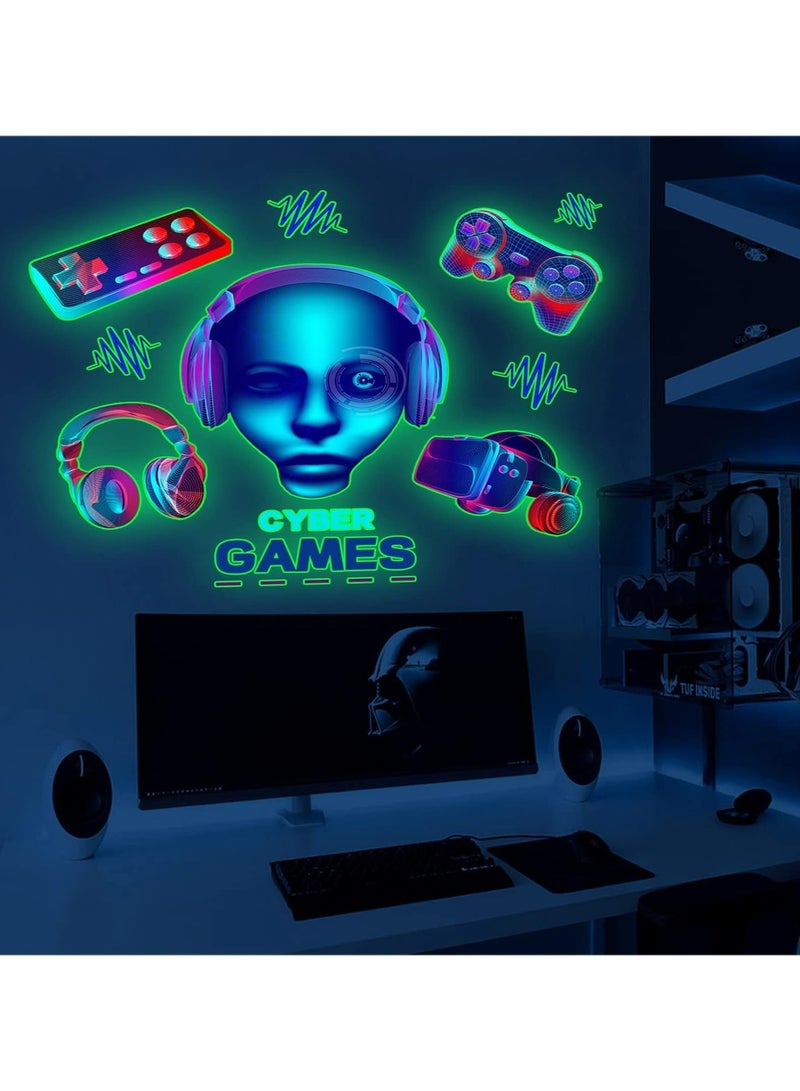CMGTYYD 3D Glow In The Dark Stickers, Wall Decal Gamer Boy, Wall Stickers Video Game Controller Wall Decor, for Boys Room Kids Bedroom Home Playroom Decoration, Gamers Gift, Self-Adhesive Waterproof - Image 1