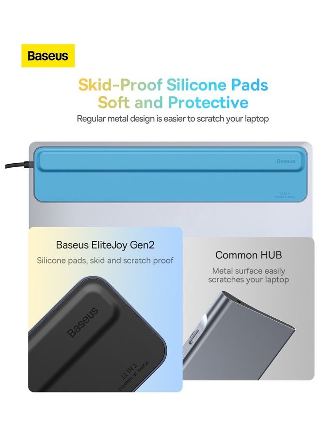 بيسوس موزع USB C دونجل 11 في 1، مع منفذ إيثرنت، ومنفذ 4K HDMI، ومنفذ VGA، ومنفذ توصيل الطاقة PD، ومنافذ USB 3.0، ومنفذ 3.5 مم، وفتحة قارئ بطاقات SD/TF، وإيثرنت RJ45، ومنفذ AUX مقاس 3.5مم، هذا الموزع متوافق مع ماك بوك برو/آير، وأجهزة لابتوب أخرى Type C لون رمادي - Image 5