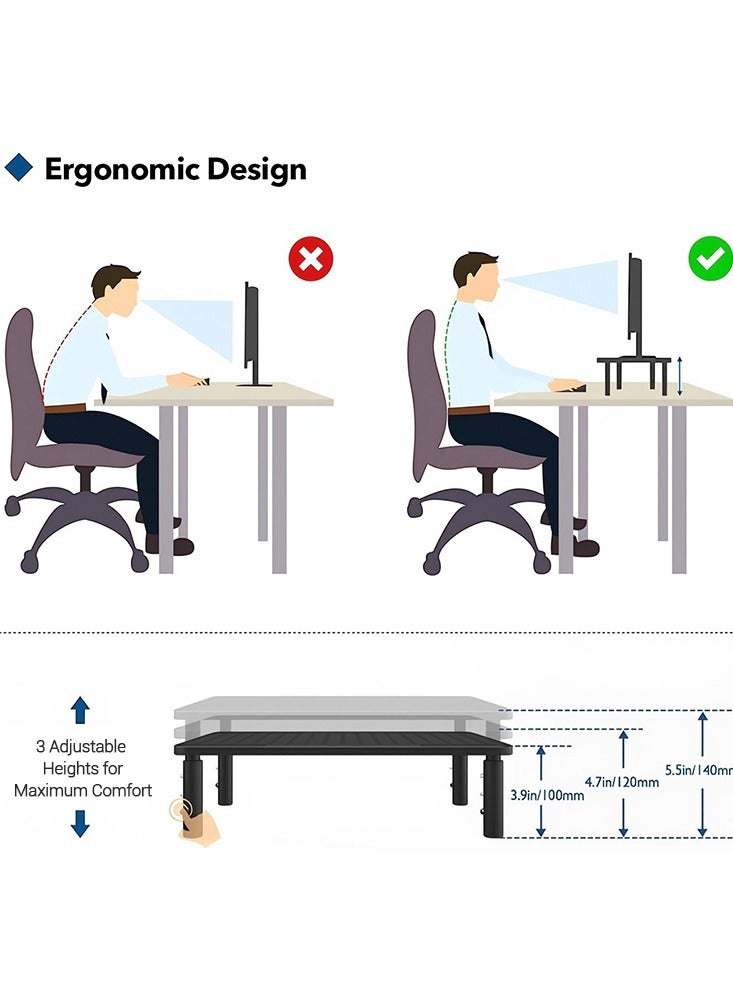 حامل شاشة قابل للتعديل بارتفاع مع حامل هاتف، حامل طابعة كمبيوتر محمول للمكتب والمنزل - Image 4