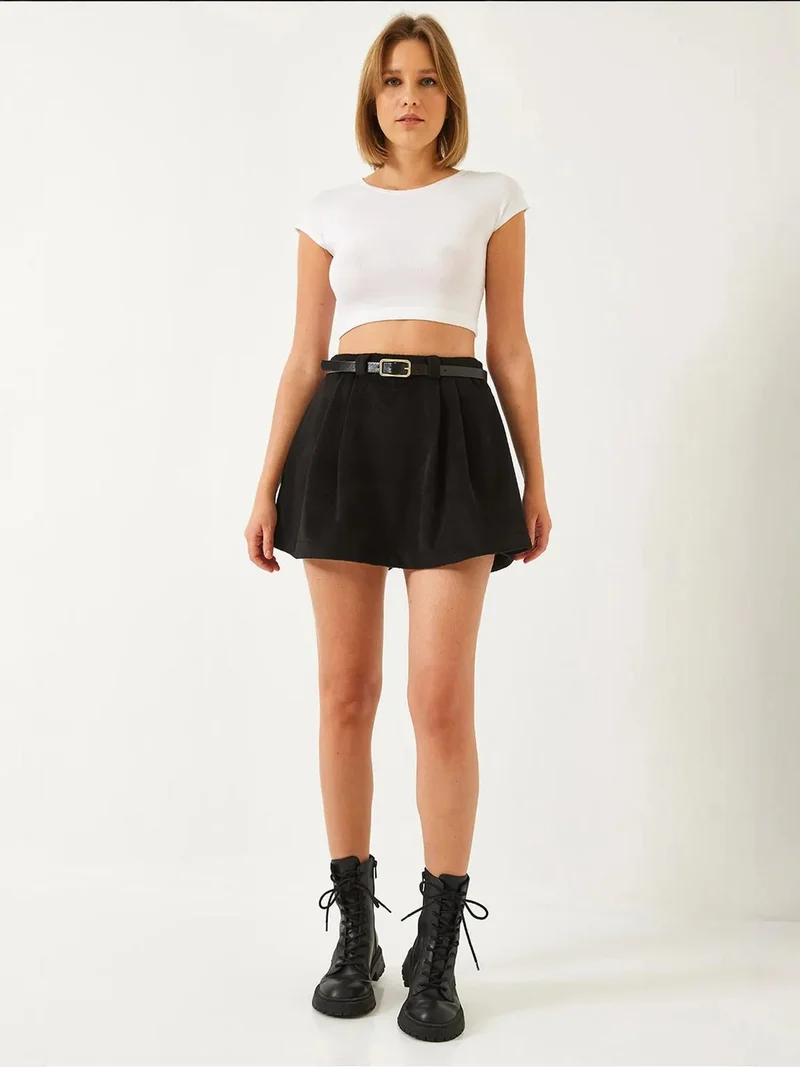 Bianco Lucci LUCCI Textured A-Form Mini Skirt with Zipper