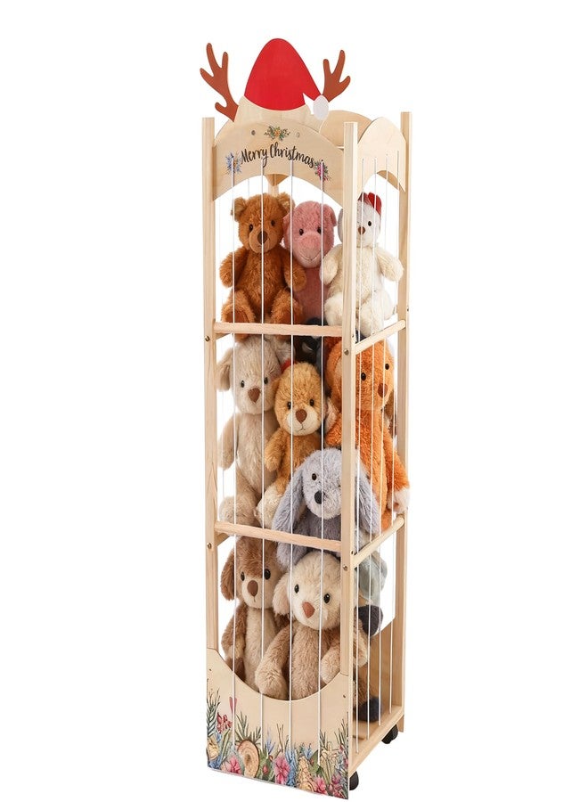 deepredcoast Stuffed Animal Storage,Christmas Reindeer Stuffed Animal Organizer, Movable Stuffed Animal Holder with Elastic Cords for Nursery Playroom Kidroom Bedroom - Image 1