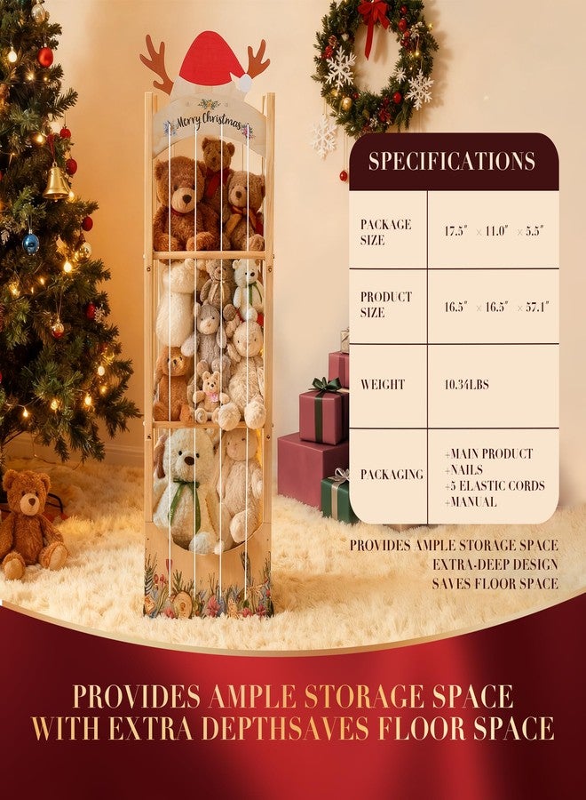 deepredcoast Stuffed Animal Storage,Christmas Reindeer Stuffed Animal Organizer, Movable Stuffed Animal Holder with Elastic Cords for Nursery Playroom Kidroom Bedroom - Image 5