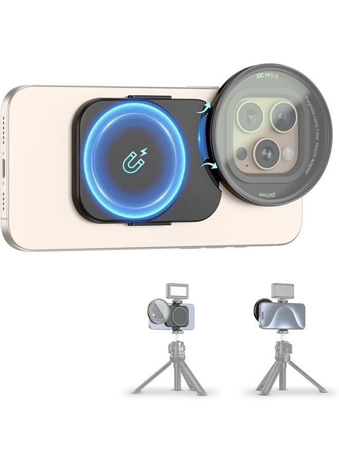 JJC 67mm Phone Lens Filter Adapter Mount for iPhone 16 15 14 Pro Pro Max Plus, Double-Sided Magnetic Phone Lens Filter Ring with 1/4-20" Screw & Cold Shoe Mount Pull-Out to fit 16 15 Pro Max (No Filters - Image 1
