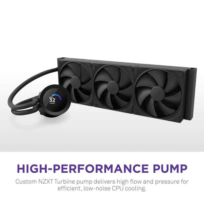NZXT Kraken Plus 360 â€“ AIO CPU Liquid Cooler â€“ 360mm Radiator â€“ 3 x F120P Fans â€“ Customizable 1.54" Square LCD â€“ AMDÂ® AM5, AM4 â€“ IntelÂ® LGA 1851/1700, 1200/115X â€“ Black - Image 3