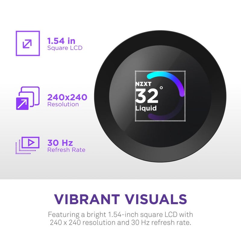 NZXT Kraken Plus 360 â€“ AIO CPU Liquid Cooler â€“ 360mm Radiator â€“ 3 x F120P Fans â€“ Customizable 1.54" Square LCD â€“ AMDÂ® AM5, AM4 â€“ IntelÂ® LGA 1851/1700, 1200/115X â€“ Black - Image 4