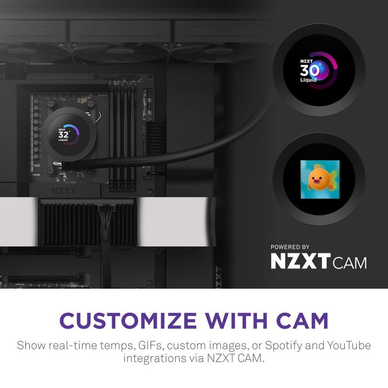 NZXT Kraken Plus 360 â€“ AIO CPU Liquid Cooler â€“ 360mm Radiator â€“ 3 x F120P Fans â€“ Customizable 1.54" Square LCD â€“ AMDÂ® AM5, AM4 â€“ IntelÂ® LGA 1851/1700, 1200/115X â€“ Black - Image 5