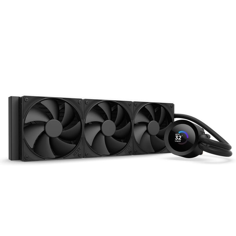 NZXT Kraken Plus 360 â€“ AIO CPU Liquid Cooler â€“ 360mm Radiator â€“ 3 x F120P Fans â€“ Customizable 1.54" Square LCD â€“ AMDÂ® AM5, AM4 â€“ IntelÂ® LGA 1851/1700, 1200/115X â€“ Black - Image 1