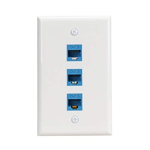 Phizli 3 Port Ethernet Wall Plate,Cat 6 Wall Plate Female-Female Compatible with Cat6/6e/5/5e Ethernet Devices -Blue - Image 1