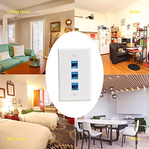 Phizli 3 Port Ethernet Wall Plate,Cat 6 Wall Plate Female-Female Compatible with Cat6/6e/5/5e Ethernet Devices -Blue - Image 5