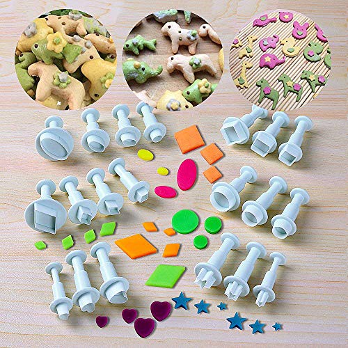 Dadam Cookie Cutters,Plunger Cutter Cake Decorating Supplies Fondant Molds,20 Pcs,Heart/Square/Oval/Circular/Star/Diamond,White,Dadam - Image 3
