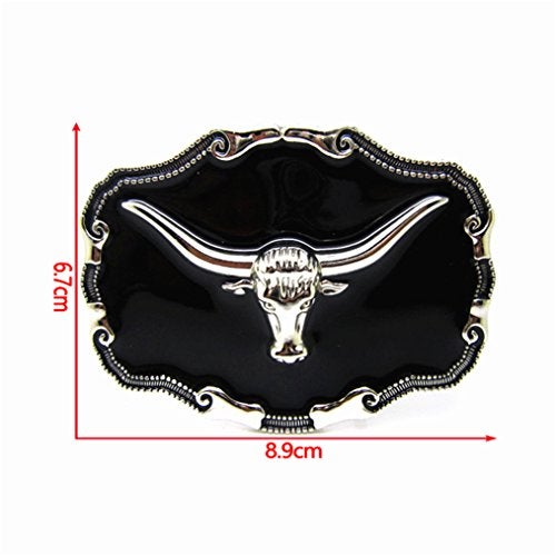 MASOP VOGU Western Texas Silver Cattle Longhorn Bull Belt Buckle Black Men Cowboy - Image 3