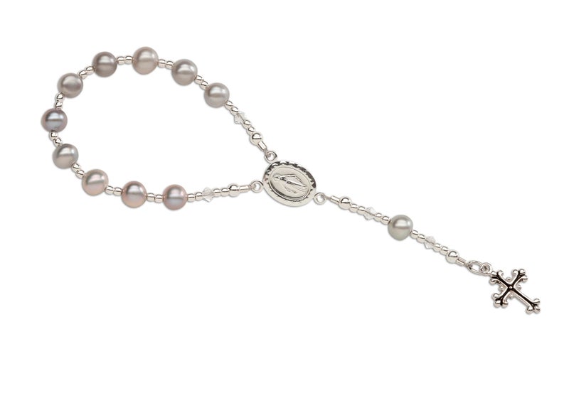 Precious Pieces Precious Pieces Sterling Silver Gray Baby Rosary Baptism Gift  - Image 1