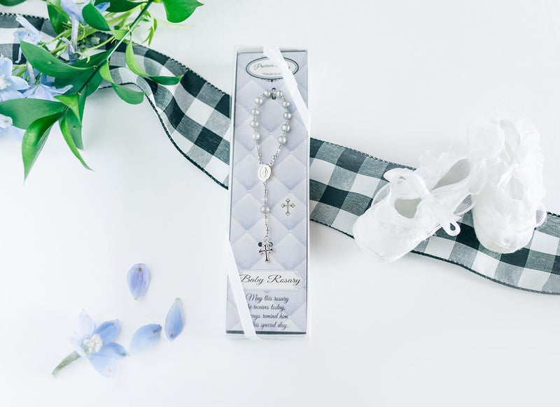Precious Pieces Precious Pieces Sterling Silver Gray Baby Rosary Baptism Gift  - Image 3