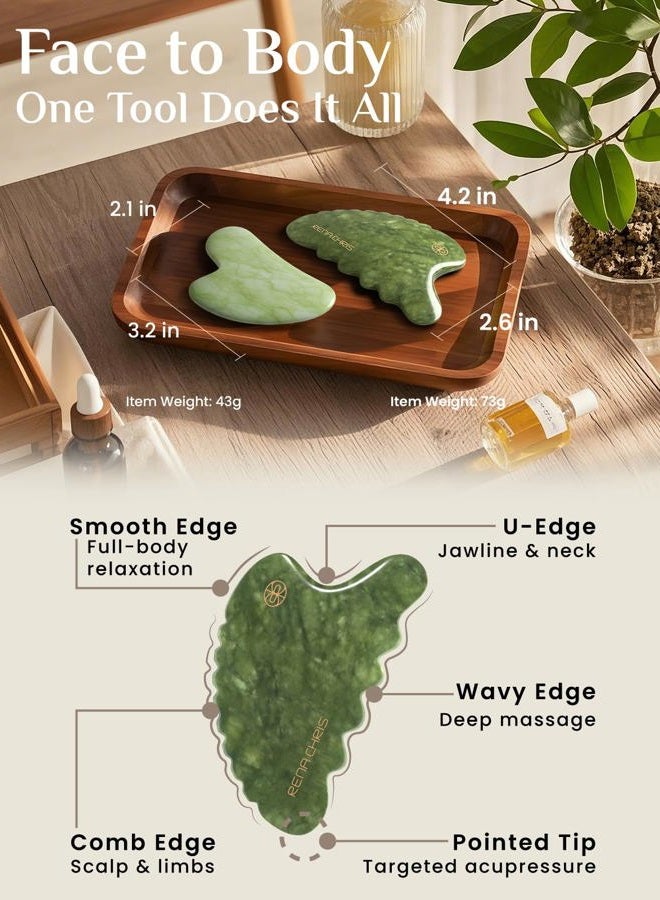 Rena Chris Body Gua Sha Tools, Natural Xiuyan Jade GuaSha Tool, Manual Massage Sticks for Jawline Sculpting and Puffiness Reducing, Whole Body Skin Care Massager (Green) - Image 2