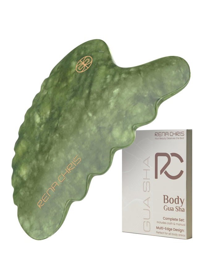 Rena Chris Body Gua Sha Tools, Natural Xiuyan Jade GuaSha Tool, Manual Massage Sticks for Jawline Sculpting and Puffiness Reducing, Whole Body Skin Care Massager (Green) - Image 1