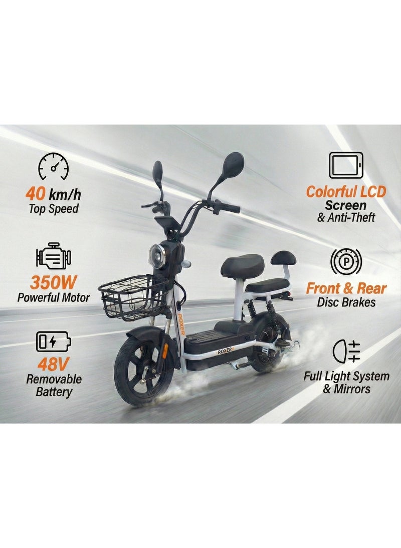 Roxer روكسر سكوتر كهربائي للكبار ابو سله 48 فولت 350 واط سرعة 40 كم/ساعة مع شاشة رقمية ونظام تنبيه وكشافات موديل بمقعدين للبالغين - Image 2