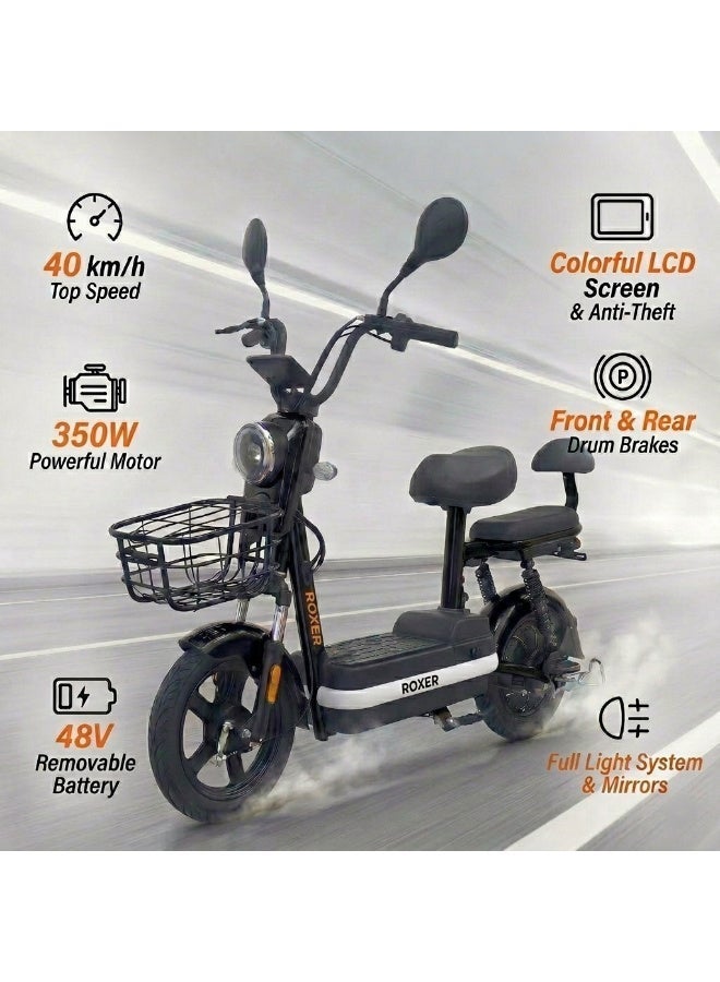 Roxer Electric Scooter for Adults 2-Seater Model 48V 350W Motor, 40km/h Top Speed, Includes Front Basket, Digital Display, Anti-Theft, and LED Headlights Professional Assembly Recommended - Image 2