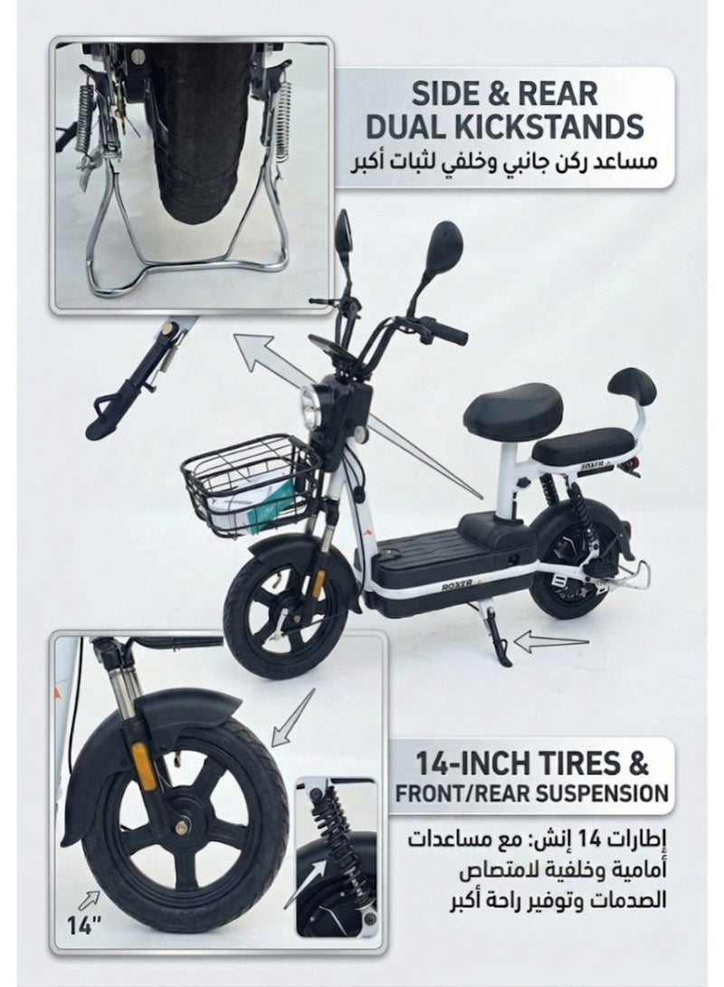 Roxer Electric Scooter for Adults 2-Seater Model 48V 350W Motor, 40km/h Top Speed, Includes Front Basket, Digital Display, Anti-Theft, and LED Headlights Professional Assembly Recommended - Image 3