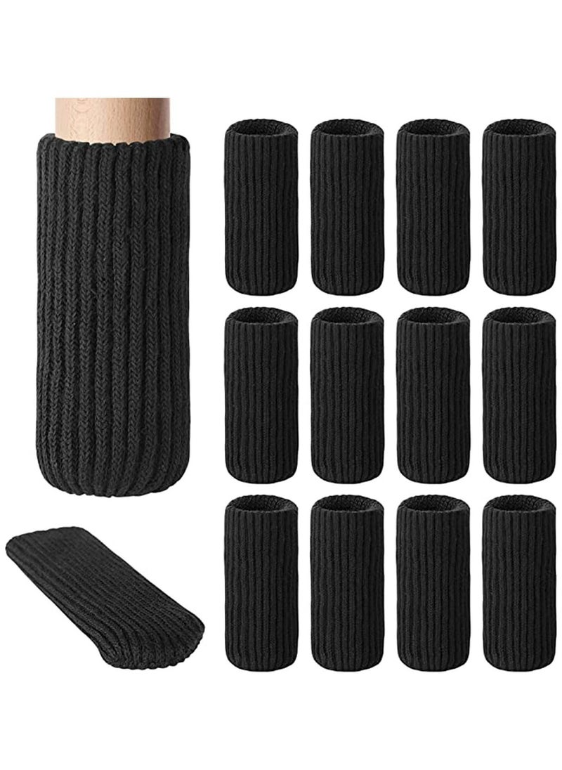 كاست ويف - 16 pcs جوارب الساق كرسي عالية مرنة حماة الأرضية المحبوكة سماكة جوارب الأثاث الأغطية السوداء تحرك بسهولة وتقليل الضوضاء - Image 1