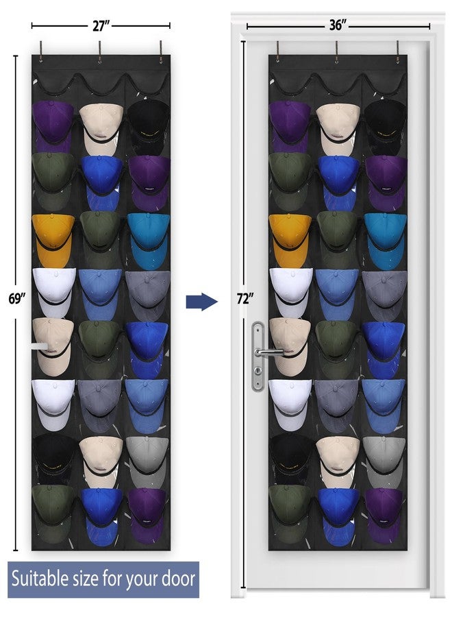Dofilachy Hat Rack - Hat Organizer - Hat Racks for Baseball Caps, Visible Hat Holder - Baseball Rack for Wall Door with 3 Hooks, 27 Deep Pockets - Image 4