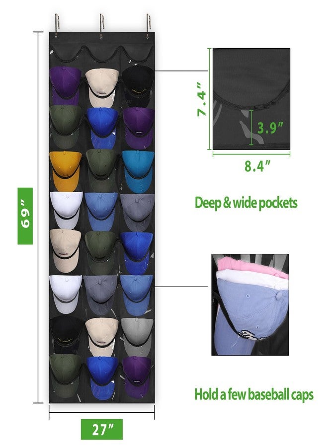 Dofilachy Hat Rack - Hat Organizer - Hat Racks for Baseball Caps, Visible Hat Holder - Baseball Rack for Wall Door with 3 Hooks, 27 Deep Pockets - Image 5