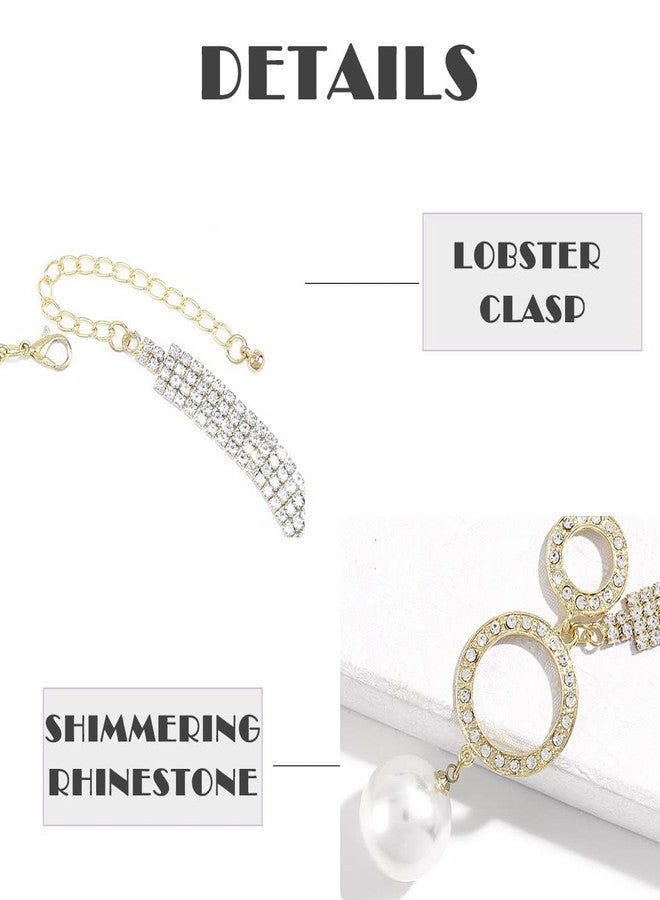 ELABEST Sparkly Rhinestone Necklace Pearl Necklace Crystal Choker Circle Necklace Trendy Tennis Chain Dainty Wedding Bridal Bridesmaid Jewelry for Women (Gold) - Image 5