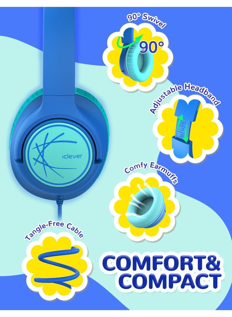 iClever Kids Headphones, Wired Headphones for Kids 85dBA Safe Volume Limit, Stereo Sound Foldable Adjustable Over Ear, 3.5mm Jack Boys Girls Childrens Headphones for School/Travel/Tablet/PC - Image 3