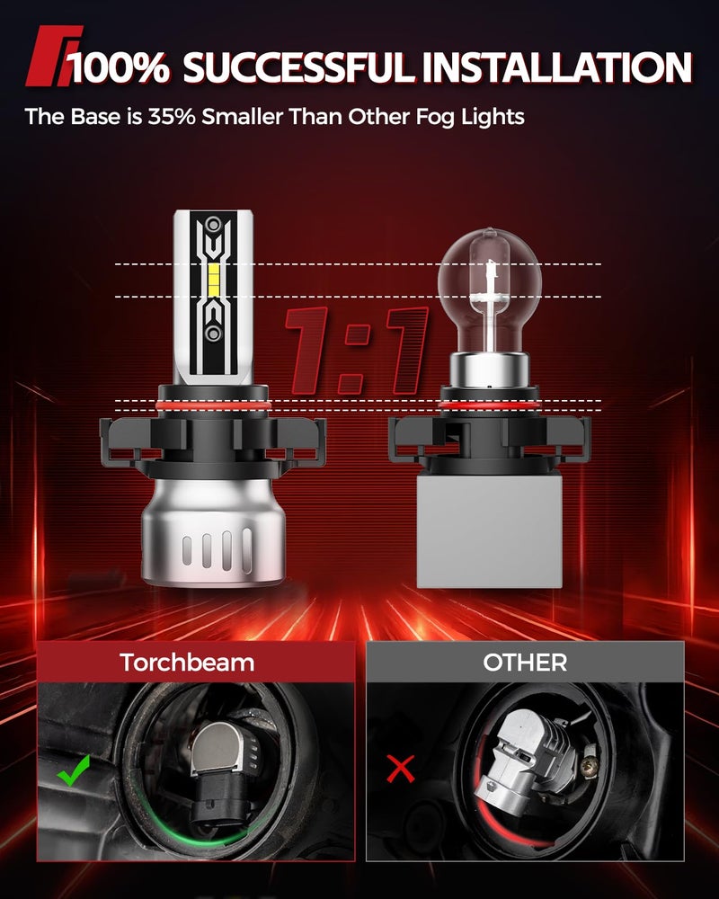 Torchbeam 5202 LED Fog Light Bulbs or DRL, 12000LM 6500K Cool White, 1:1Mini Size 5202 5201 PS19W PS24W LED Fog Lights, 60000HRS Lifespan For Cars, Trucks,and SUVs,Pack of 2 - Image 3