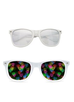 Special Effects Sunglasses, Peach Heart Diffraction Glasses, Festival Party Light Changing Refraction Glasses, Funny Light Diffraction Eyeglasses for Women Men Kids with Heart Effects, White