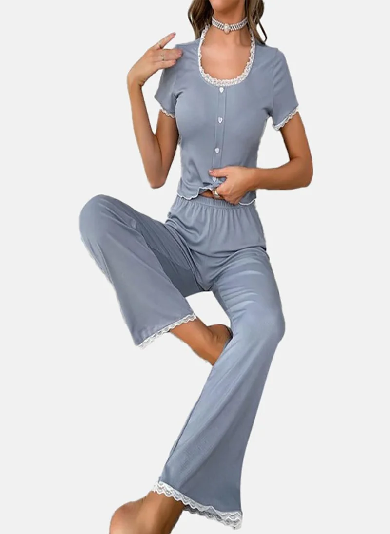 يونيكي Blue Solid Pyjamas & Top