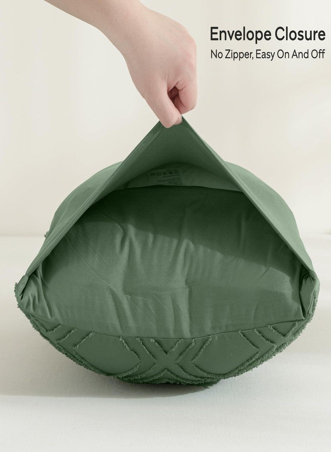 أغطية وسائد جيليموني، مقاس قياسي، لون أخضر، عبوة من قطعتين، بنقشة مربعات بوهيمية، مقاس 20 × 26 بوصة، مصنوعة من البوليستر، بتصميم مغلف، مزخرفة بنقشة بوهيمية (الوسائد غير متضمنة). - Image 2