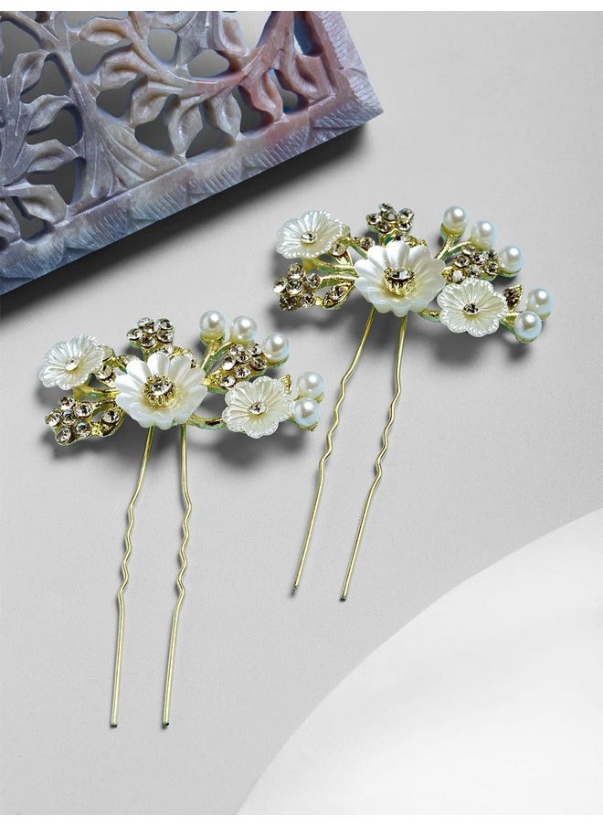 Vogue Hair Accessories Off White Metal Shell Juda Hair Pins Hair Clip Hair Accessories For Women & Girls(Shell Juda Pin Set -2)  - Image 2