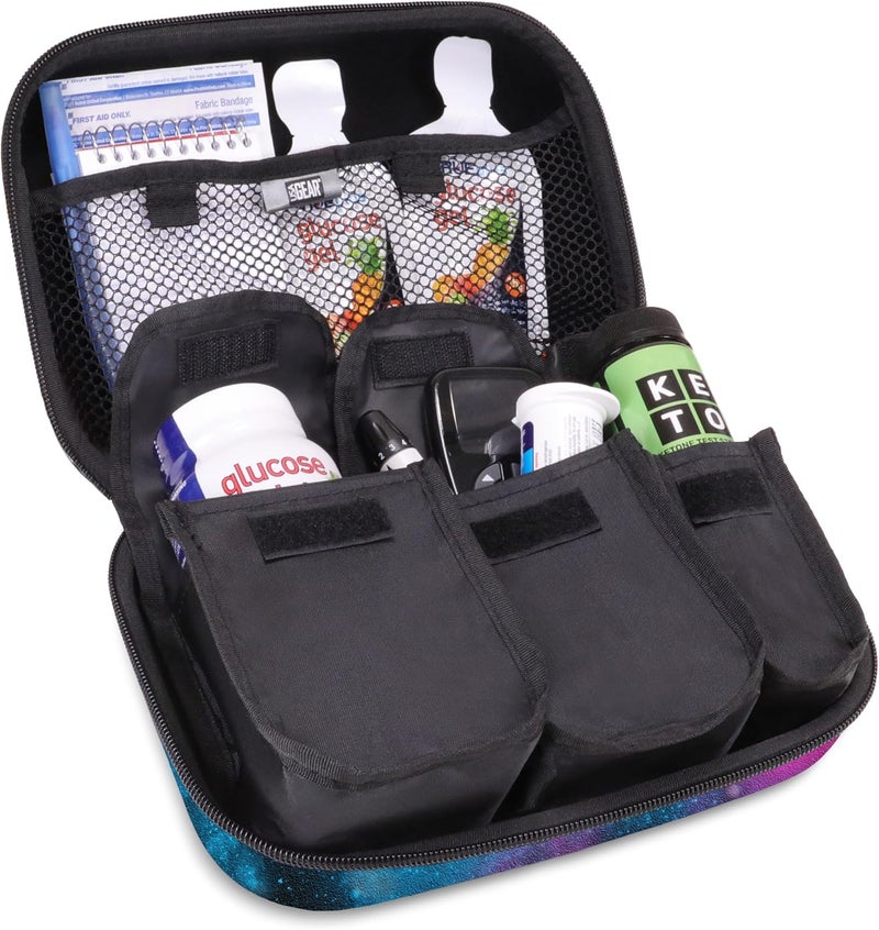 USA Gear USA GEAR Diabetic Supplies Travel Case with 3 Removable Pouches, Hard Shell Protection - Diabetes Travel Case to Carry Glucose Monitor Kit, Test Strips, Lancets, Insulin Pens, and More - Galaxy