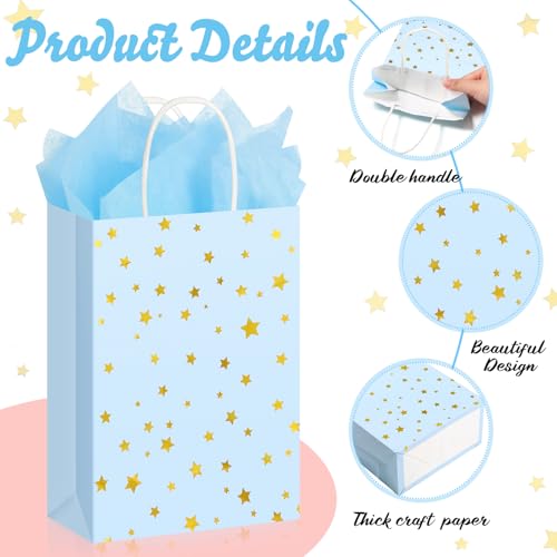 Pajean 24 Pack Star Party Favor Bags Gift Bags with Handle Colorful Paper Star Goodie Bag Kraft Goodies Treat Bag with Tissues for Birthday Baby Shower Wedding Party Favors Supplies - Image 3