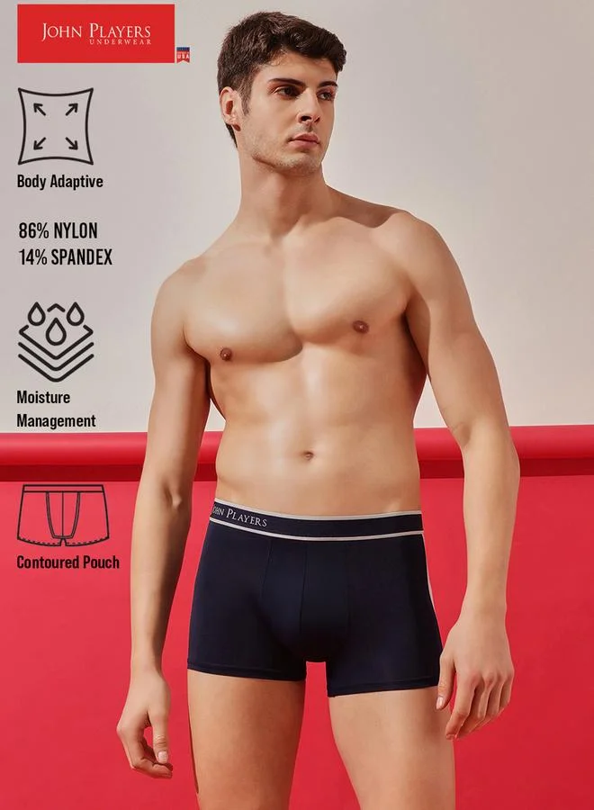 John Players Navy Blue Log Print Side Stripe Trunk Underwear