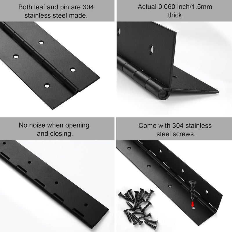 FVSEC 2 Pcs Heavy Duty Piano Hinge 24 Inch x 3 Inch Width, True 0.060'' Thick Stainless Steel Black Piano Hinge for Heavy Duty Cabinet, Door, Toolbox, Wooden Box, Metal Plate, Furniture, Industrial Project - Image 4