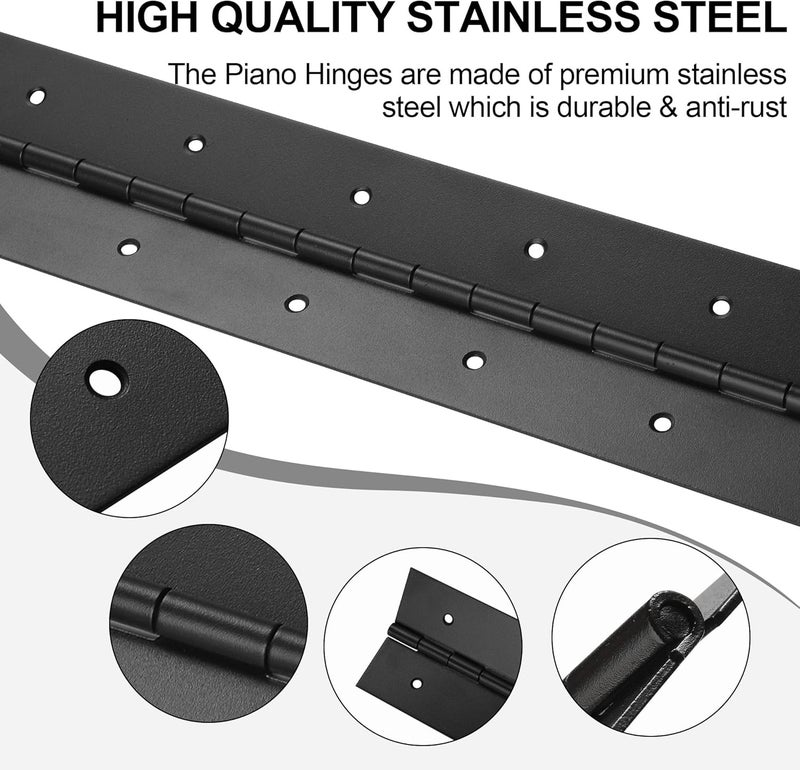 FVSEC 2 Pcs Heavy Duty Piano Hinge 24 Inch x 3 Inch Width, True 0.060'' Thick Stainless Steel Black Piano Hinge for Heavy Duty Cabinet, Door, Toolbox, Wooden Box, Metal Plate, Furniture, Industrial Project - Image 5