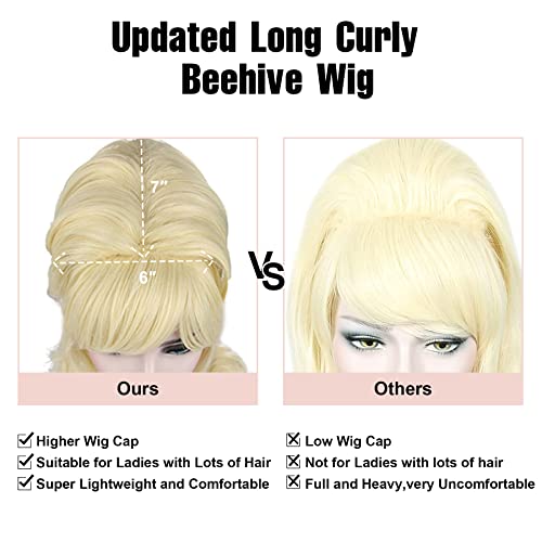 Kalyss Blonde Beehive Wig Women's Curly Wavy Long Heat Resistant Synthetic Hair Cosplay Costume Wigs (Blonde) - Image 4