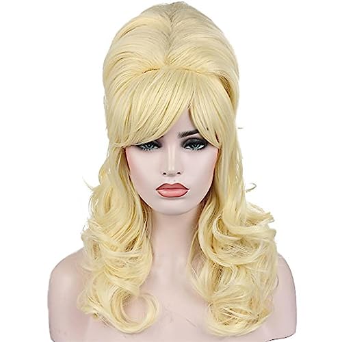 Kalyss Blonde Beehive Wig Women's Curly Wavy Long Heat Resistant Synthetic Hair Cosplay Costume Wigs (Blonde) - Image 1