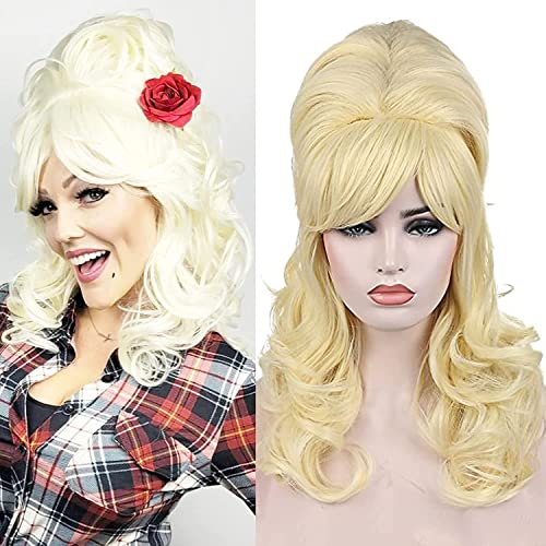 Kalyss Blonde Beehive Wig Women's Curly Wavy Long Heat Resistant Synthetic Hair Cosplay Costume Wigs (Blonde) - Image 2