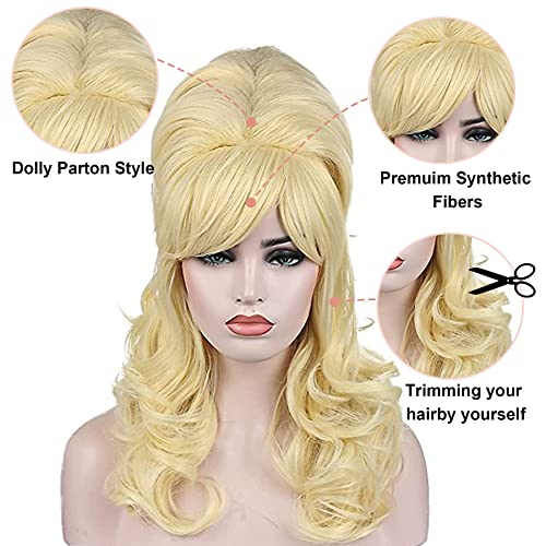 Kalyss Blonde Beehive Wig Women's Curly Wavy Long Heat Resistant Synthetic Hair Cosplay Costume Wigs (Blonde) - Image 3