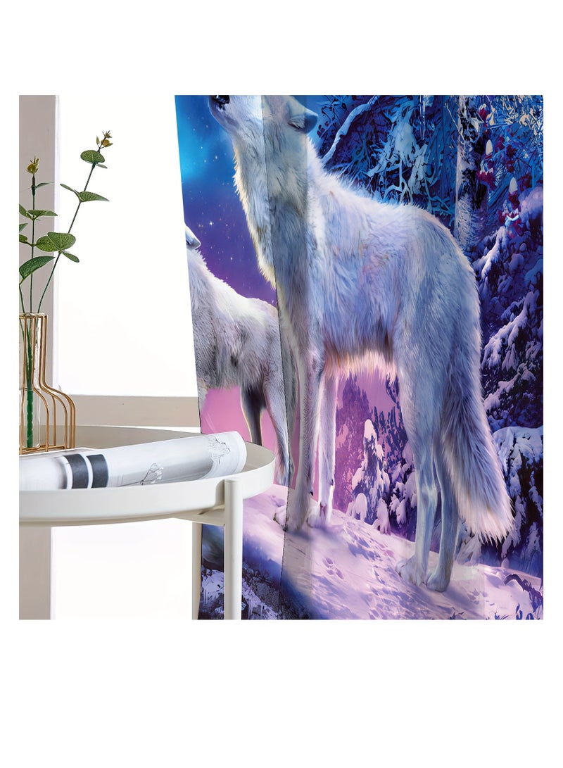 2pcs Wolf Moon Printing Curtain, Rod Pocket Window Treatment For Bedroom Office Kitchen Living Room Study Home Decor, Room Decoration Aesthetic Curtain - Image 4